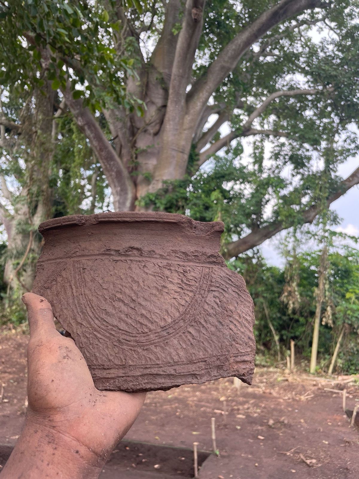 Decorated potsherd documented during Nigeria fieldwork.